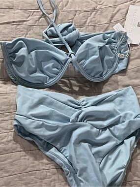 Caroline Constas NWT Light Blue Bandeau Bikini Set